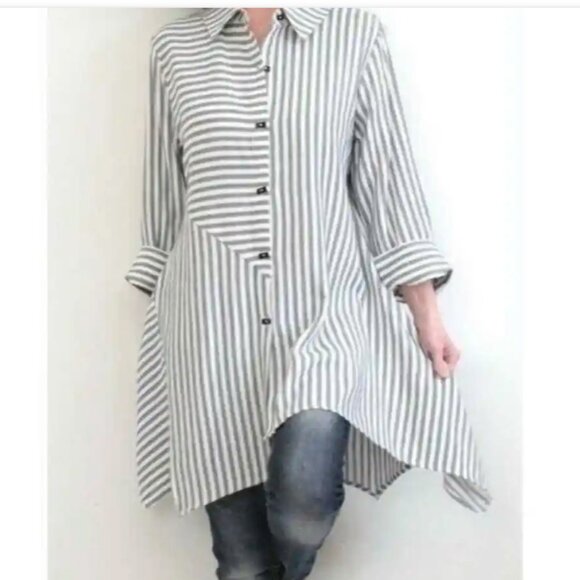 Soft Surroundings Standout Tunic Top Contrasting Black/White Stripes Size M - Picture 1 of 11